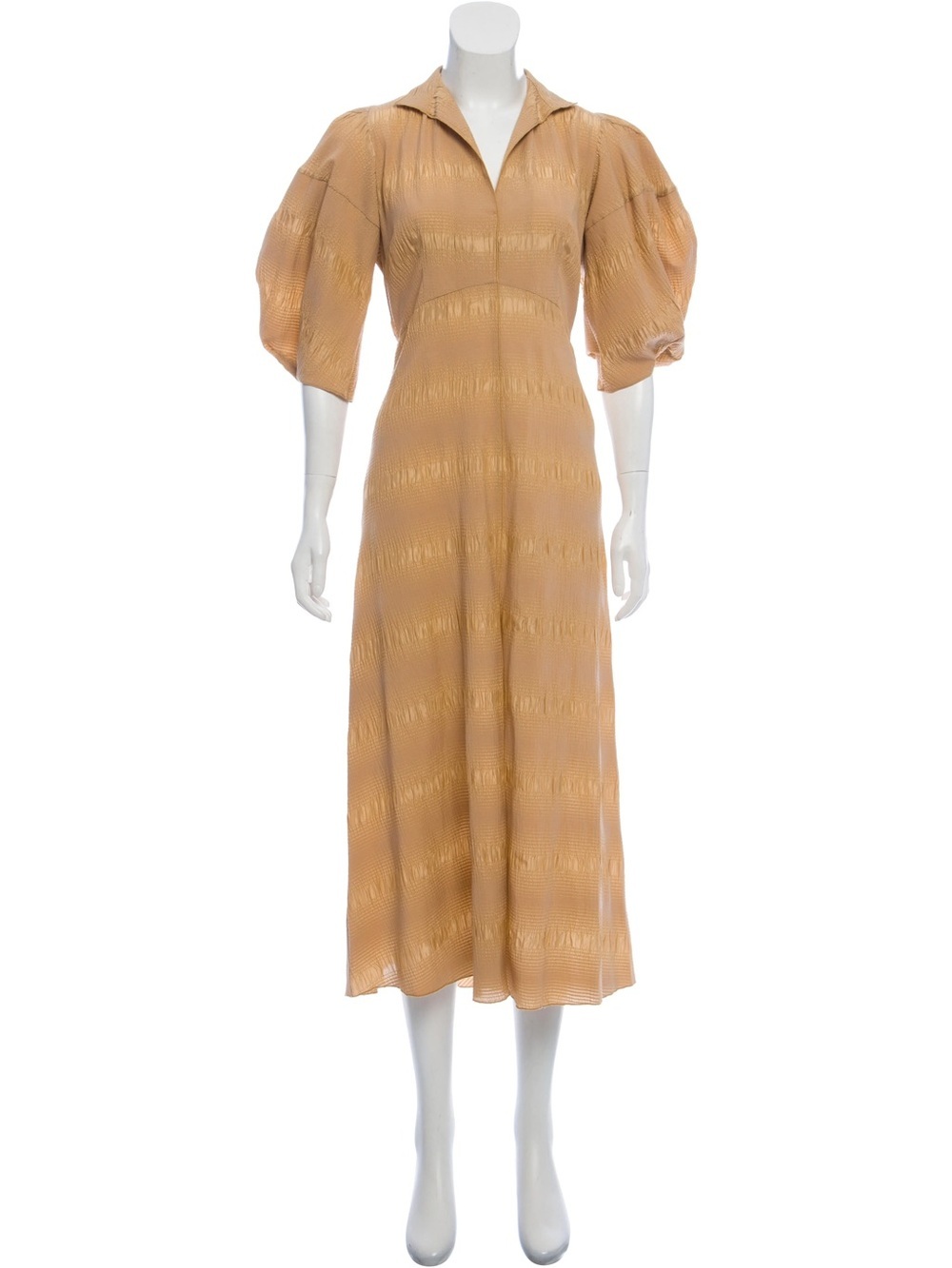 Rachel Comey Tan Textured Puff-Sleeve Midi Dress